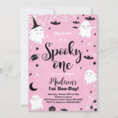 Roze Halloween Schattige Ghost Spooky Een 1e Verja Kaart (Voorkant)