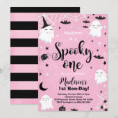 Roze Halloween Schattige Ghost Spooky Een 1e Verja Kaart (Voorkant / Achterkant)