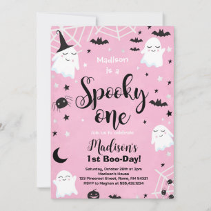 Roze Halloween Schattige Ghost Spooky Een 1e Verja Kaart