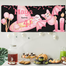 Roze halloween schattige heksen pet verjaardag spandoek