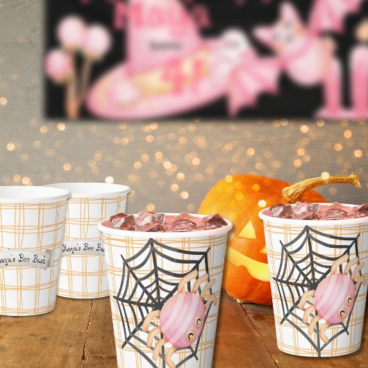 Roze Halloween Spider en web Papieren Bekers