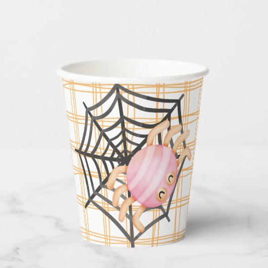 Roze Halloween Spider en web Papieren Bekers (Voorkant)