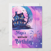 Roze Halloween Spider spooky herenhuis 4e verjaard Kaart (Voorkant)