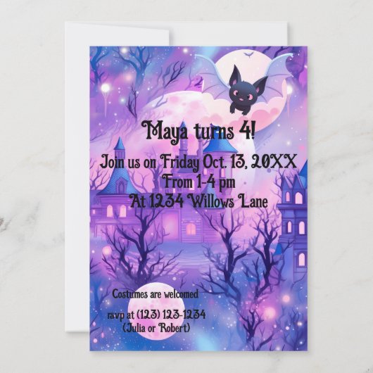 Roze Halloween Spider spooky herenhuis 4e verjaard Kaart (Achterkant)