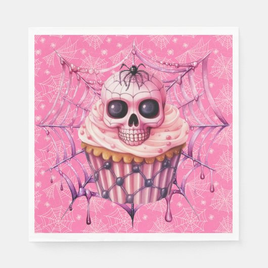 Roze Halloween Spider Webs Servet (Voorkant)