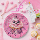 Roze Halloween Spinnenwebben Papieren Bordje (Feest)