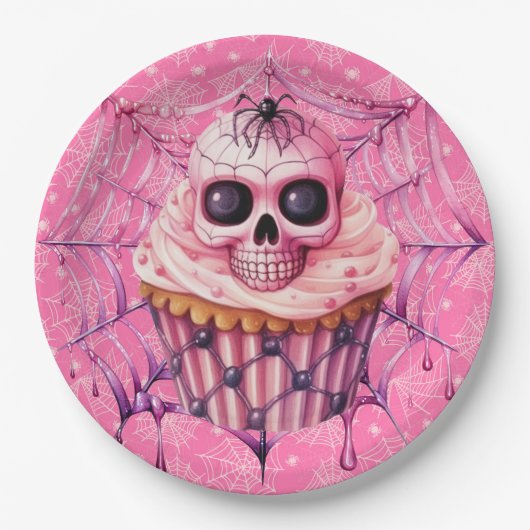 Roze Halloween Spinnenwebben Papieren Bordje (Voorkant)