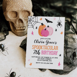 Roze Halloween-spooktacular meisjesverjaardag Kaart