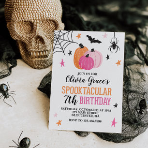 Roze Halloween-spooktacular meisjesverjaardag Kaart