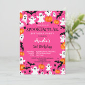 Roze Halloween spooktacular verjaardagsfeestje Kaart (Staand voorkant)