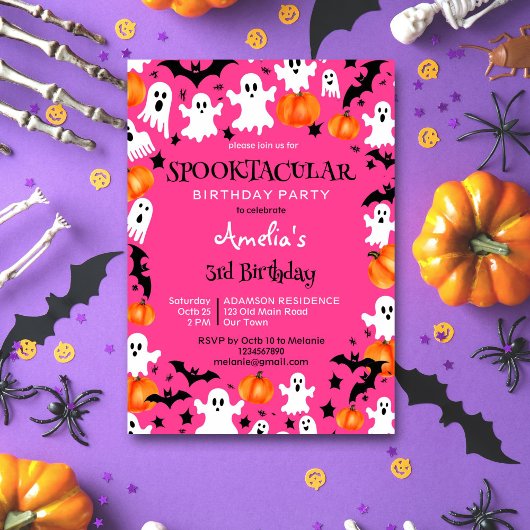 Roze Halloween spooktacular verjaardagsfeestje Kaart