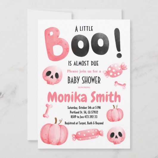 Roze Halloween Spooky Baby shower Kaart (Voorkant)