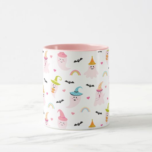 Roze Halloween Spooky Cute Ghost Coffee Mok (Midden)
