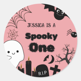 Roze Halloween Spooky Een Eerste Verjaardagsfeest Ronde Sticker