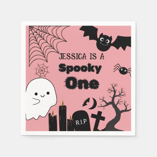 Roze Halloween Spooky Een Eerste Verjaardagsfeest Servet (Voorkant)