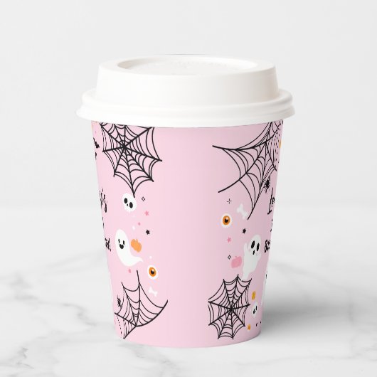 Roze Halloween Spooky Ghost Papieren Bekers (Links)