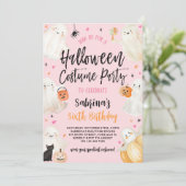 Roze Halloween Spooky Meisje Verjaardag Kostuum Pa Kaart (Staand voorkant)