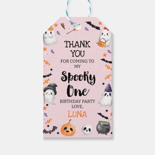 Roze Halloween Spooky One 1st Birthday Cadeaulabel (Voorkant)
