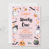 Roze Halloween Spooky One 1st Birthday Kaart (Voorkant)