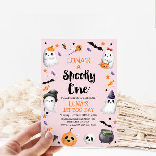 Roze Halloween Spooky One 1st Birthday Kaart