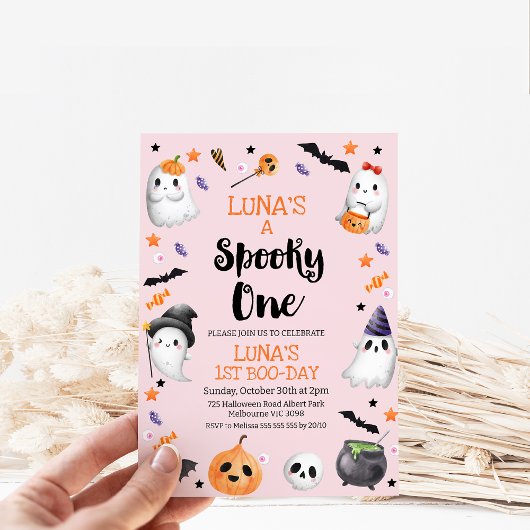 Roze Halloween Spooky One 1st Birthday Kaart