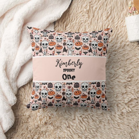 Roze Halloween Spooky One Custom Name Kussen (Deken)