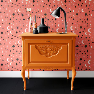 Roze Halloween sterren en manen Behang
