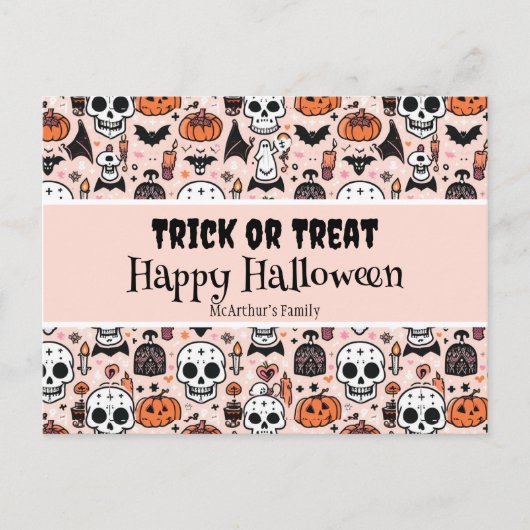 Roze Halloween Trick or treat aangepaste familiena Briefkaart (Voorkant)