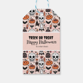 Roze Halloween Trick or treat aangepaste familiena Cadeaulabel