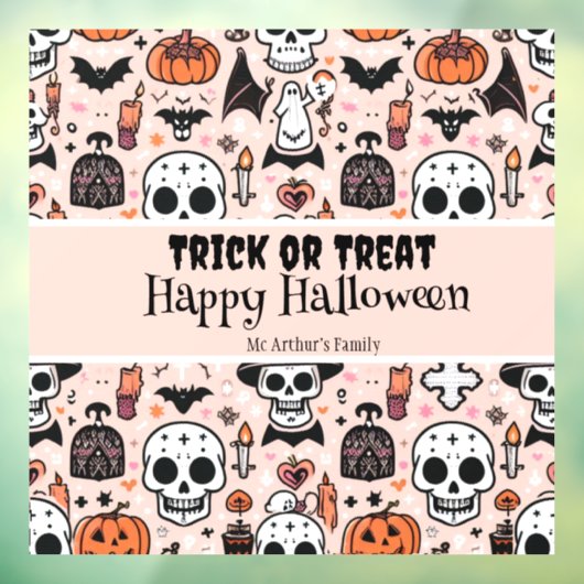 Roze Halloween Trick or treat aangepaste familiena Raamsticker (Vel 3)
