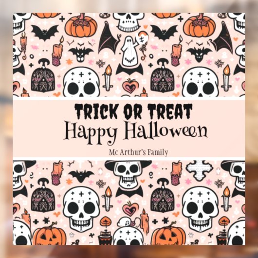 Roze Halloween Trick or treat aangepaste familiena Raamsticker (Vel 2)