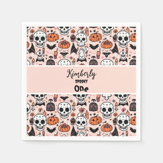 Roze Halloween Trick or treat aangepaste familiena Servet (Voorkant)