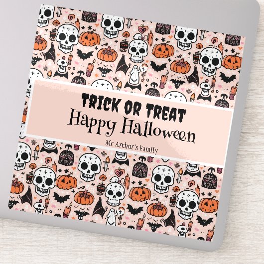 Roze Halloween Trick or treat aangepaste familiena Sticker (Detail)
