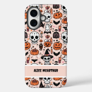 Roze Halloween Trick or treat Custom Name iPhone 16 Hoesje