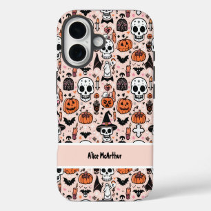 Roze Halloween Trick or treat Custom Name iPhone 16 Hoesje