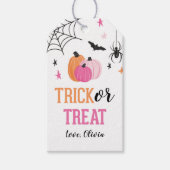 Roze Halloween Trick or Treat Pompoenen en Spinnen Cadeaulabel (Voorkant)