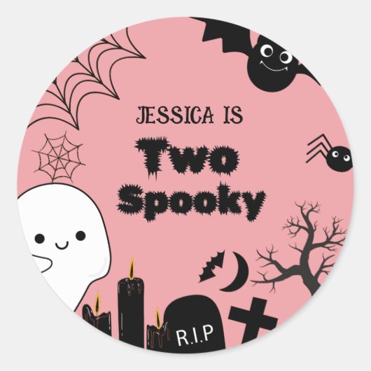 Roze Halloween twee spookachtige tweede verjaardag Ronde Sticker (Voorkant)