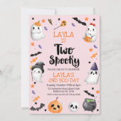 Roze Halloween Twee Spooky 2e verjaardag Uitnodigi Kaart (Voorkant)