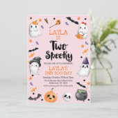 Roze Halloween Twee Spooky 2e verjaardag Uitnodigi Kaart (Staand voorkant)
