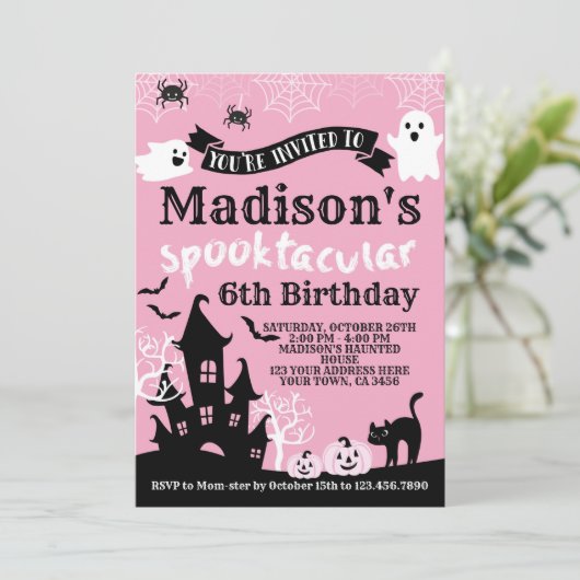 Roze Halloween Verjaardag Kaart (Staand voorkant)