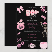 Roze Halloween Verjaardag Meisje Schattige Boo Day Kaart (Voorkant / Achterkant)