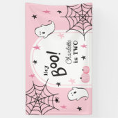 Roze Halloween Verjaardag Schattige Ghost Hey Boo Spandoek (Verticaal)