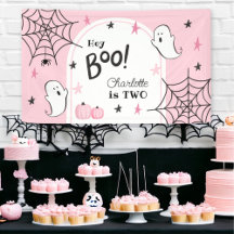 Roze Halloween Verjaardag Schattige Ghost Hey Boo