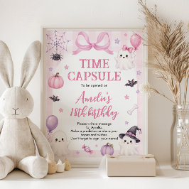 Roze Halloween Verjaardagsfeest Tijd Capsule Bord Poster