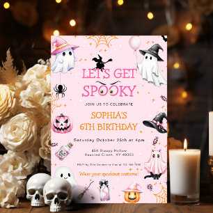 Roze Halloween-verjaardagsfeestje Kaart
