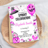 Roze Halloween verjaardagsfeestje uitnodiging voor