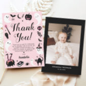 Roze Halloween Verjaardagsfoto Bedankkaart