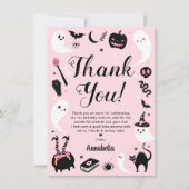 Roze Halloween Verjaardagsfoto Bedankkaart (Voorkant)