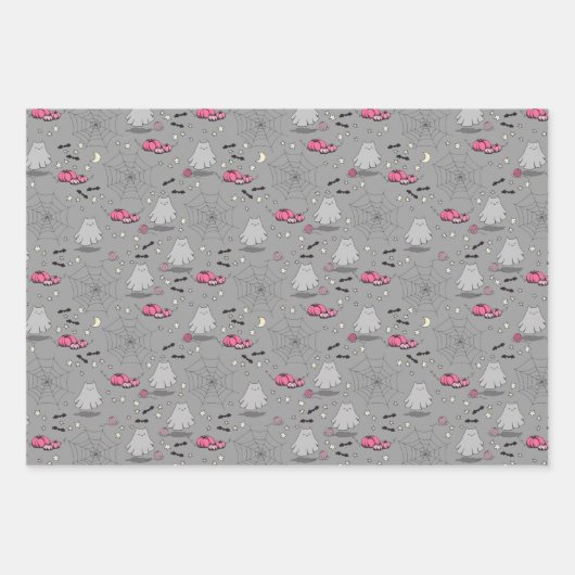 Roze Halloween voor Kids Boo Kat Love Kittens Inpakpapier Vel (Voorkant 3)