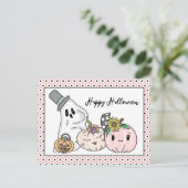 Roze Halloween Whimsical Pumpkins en Boo Briefkaart (Staand voorkant)